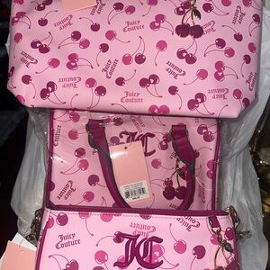 Juicy Couture Pink Cherry Print Tote Set